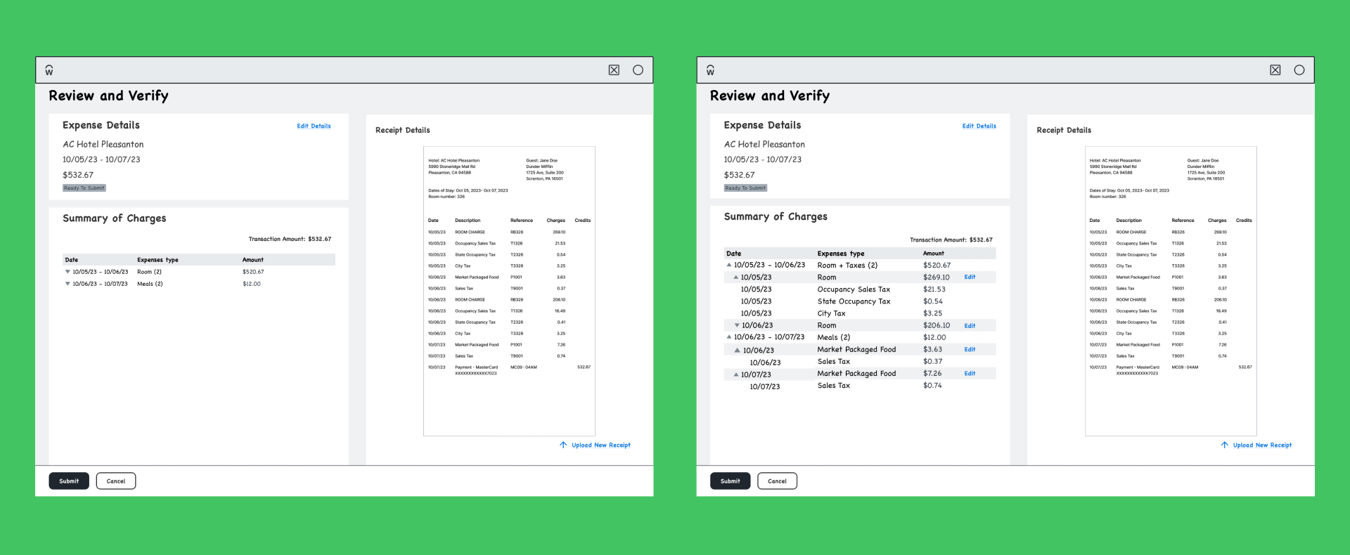 Layout 2 – By expense type (side panel)